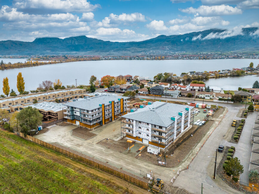 drone footage showing condo development and Osoyoos Lake